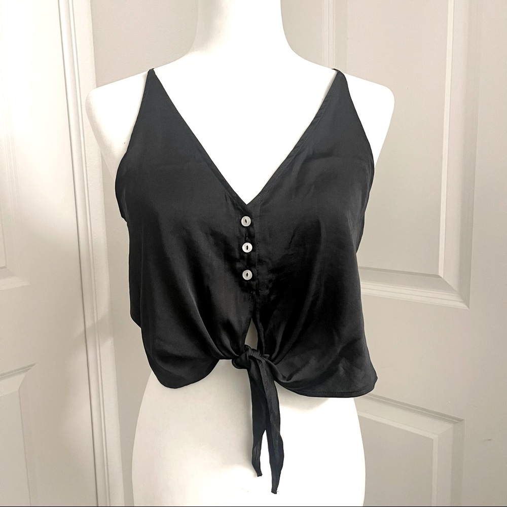 Free People Black Silky Tie Crop Top